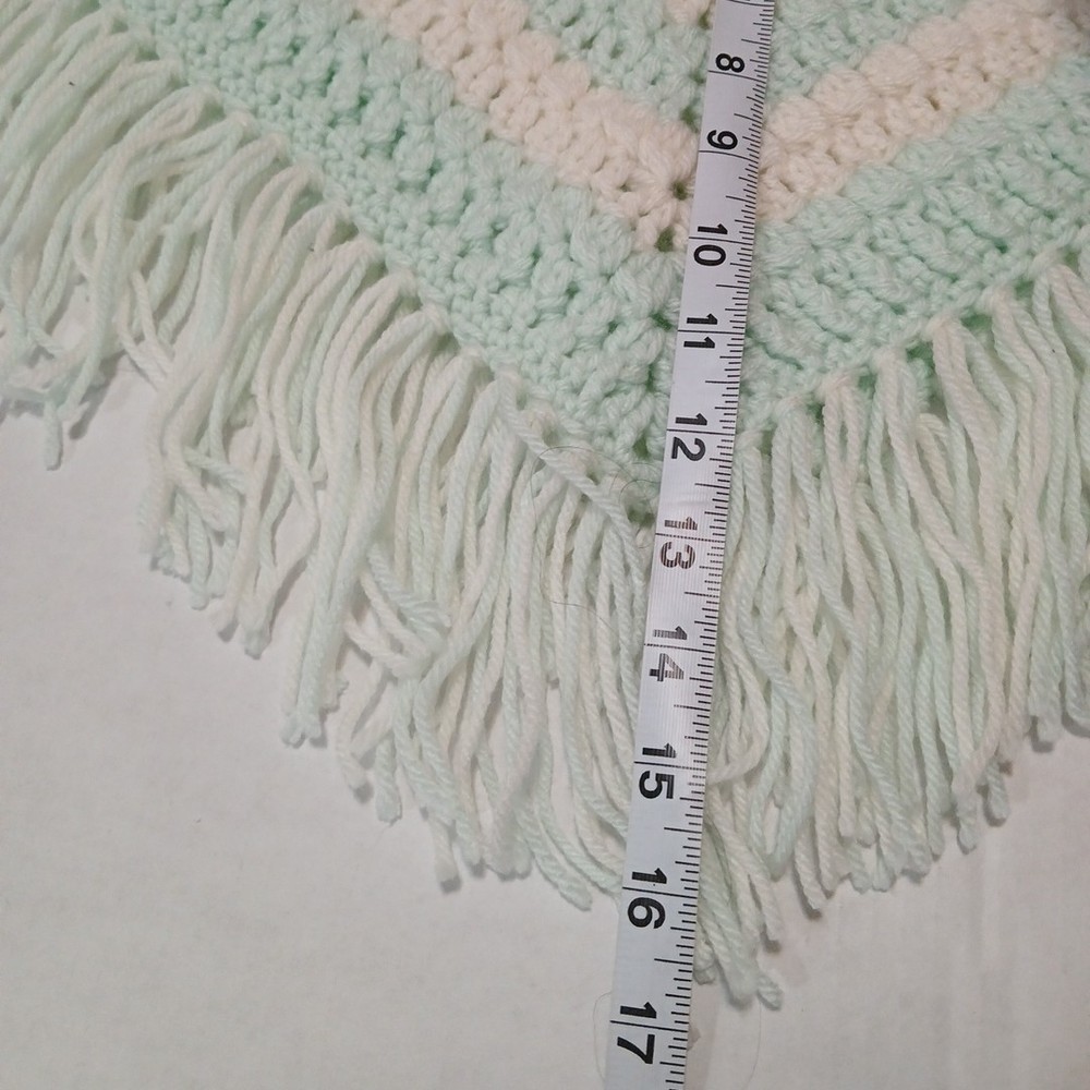 Handmade Crocheted Poncho Hat Set Mint Green White Stripped Spring Summer Vibes