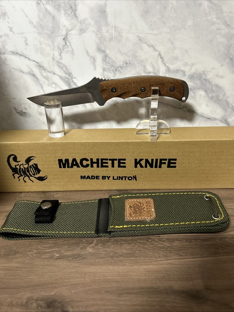 Linton Cutlery Fixed Blade Hunter Brown 4” W/green Nylon Sheath