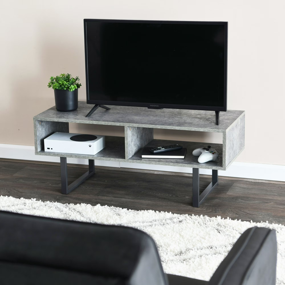 TV Stand Coffee Table with Rectangular Storage Compartments Rustic Slate Concret