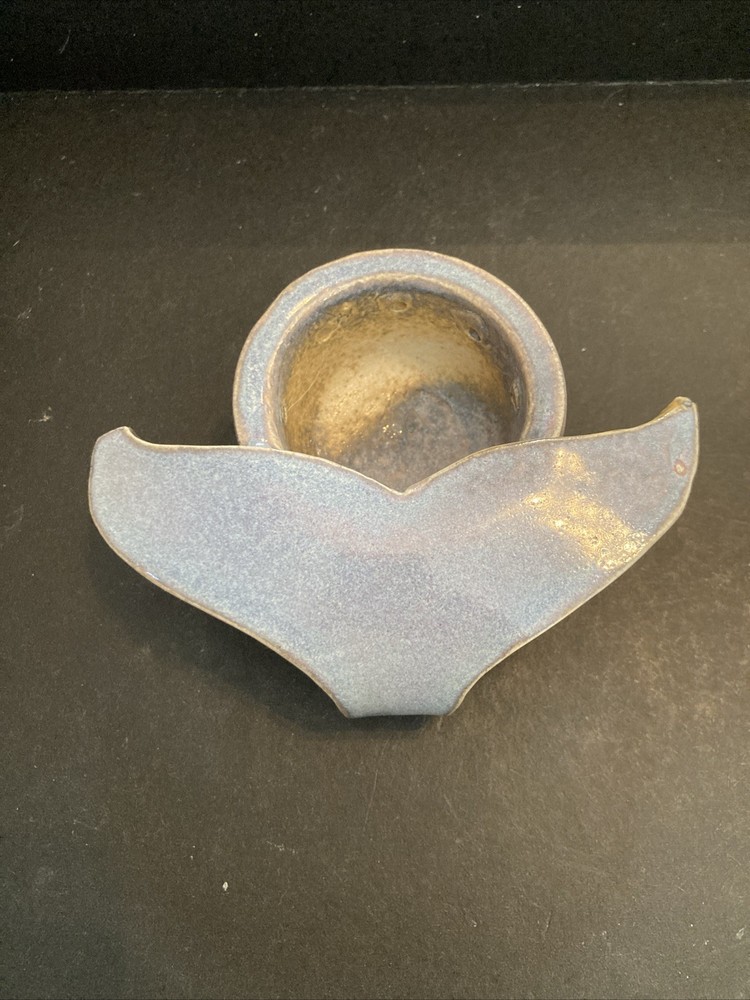 Handmade Art Pottery Whale Tail Handle Tealight Holder Signed