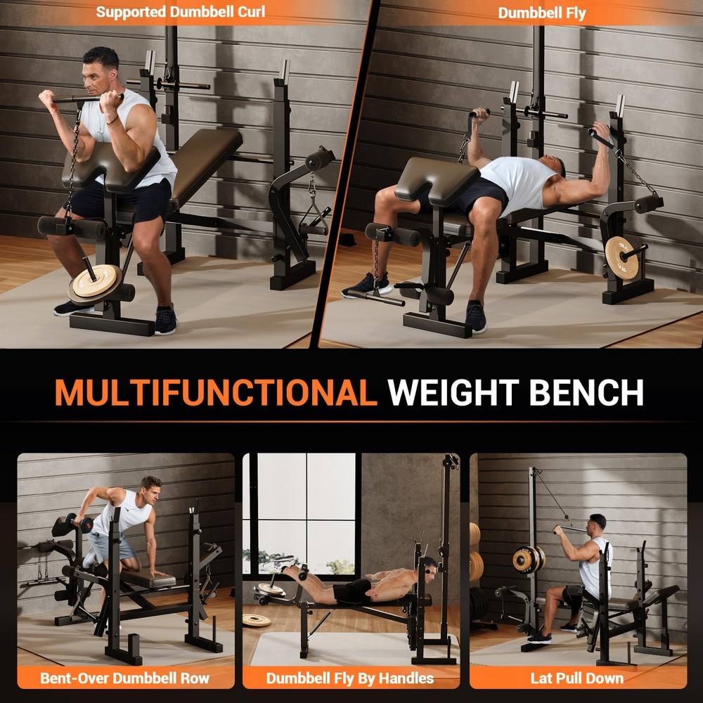 Weight Bench Set with Squat Rack Adjustable Bench Press Set with Leg Extensions