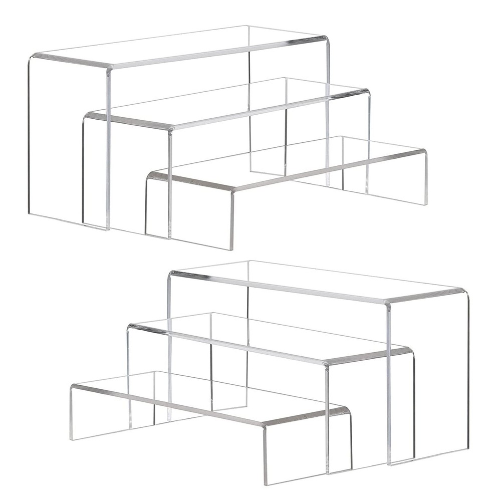 LARGE ACRYLIC DISPLAY RISERS 2 SETS CLEAR RECTANGULAR SHOWCASE COLLECTIBLES DISP