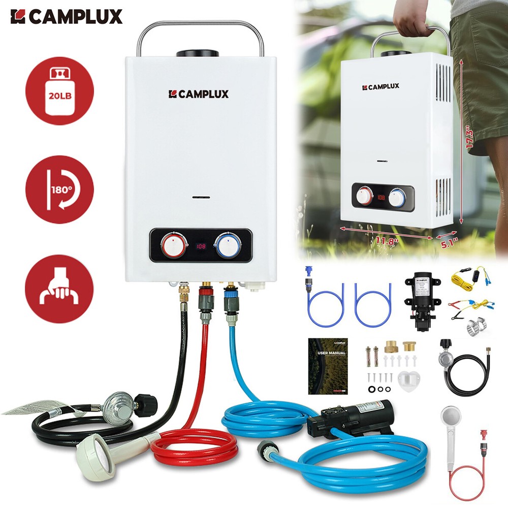 Camplux 6L Outdoor Gas Water Heater w/Pump Option Portable Shower for RV Camping