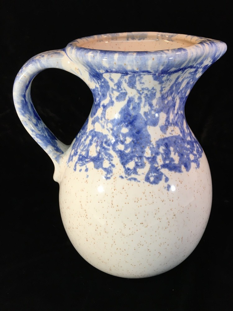 Sand Speckled Bottom Blue Sponge Top Vase Shaped Like Pitcher
