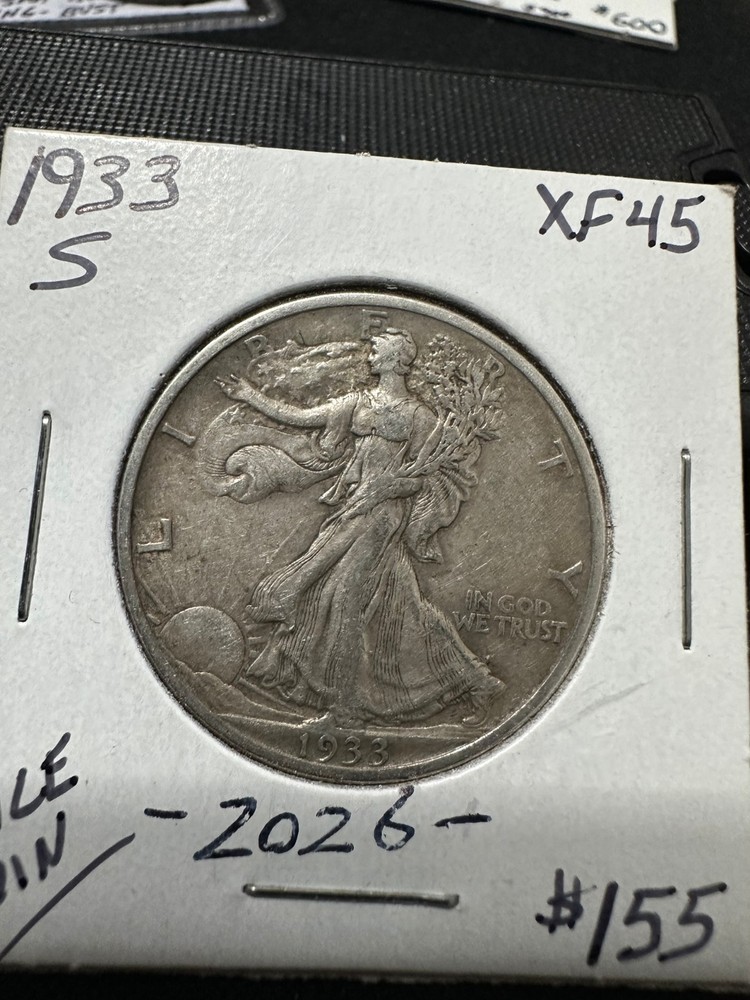 1933 s walking liberty half dollar XF~~AU