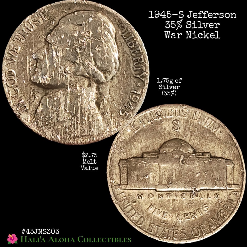 💠🪙💠1945-S/S RPM Silver War Nickel BROADSTRUCK on SPLIT PLANCHET BEFORE STRIKE
