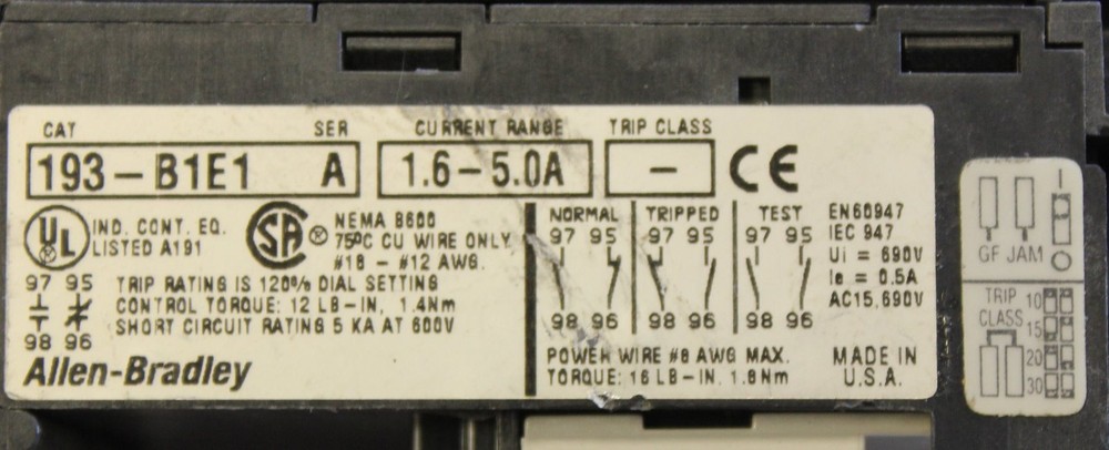 Allen Bradley Overload Relay 193-B1E1
