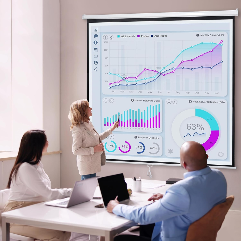 120" HD Wall Mounted Manual Home Theater Projector Screen 1:1 Format White