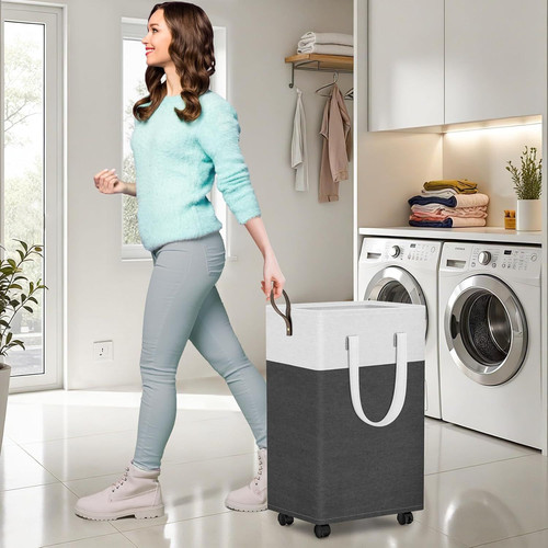 HomeHacks 75L Waterproof Rolling Laundry Hamper - Collapsible 75L, Gray