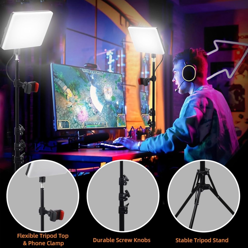 LED Video Light Kit, 2-Pack Studio Lights for Video Recording with 60 Extendabl