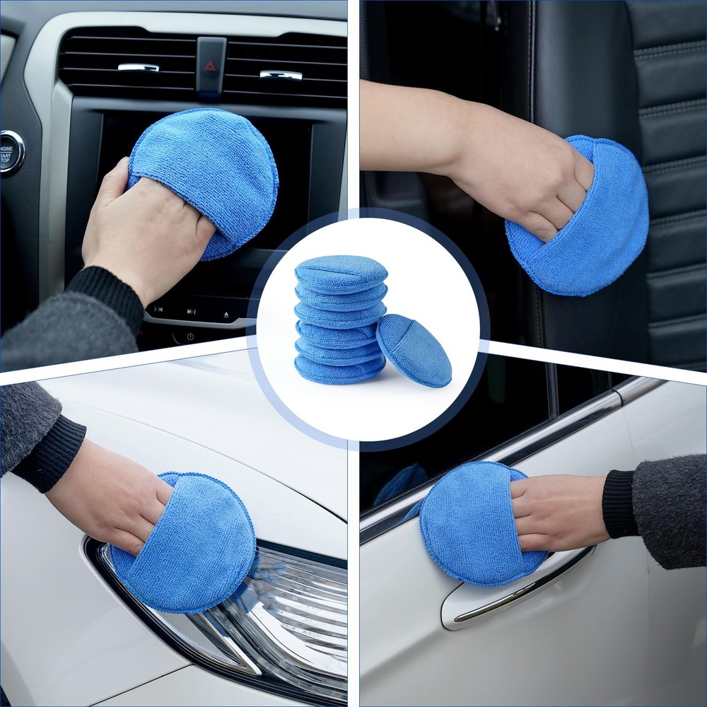 Ekrnlyi Wax Applicator Pad (8 Pack), 5 Inch Microfiber 5 Inches, Blue