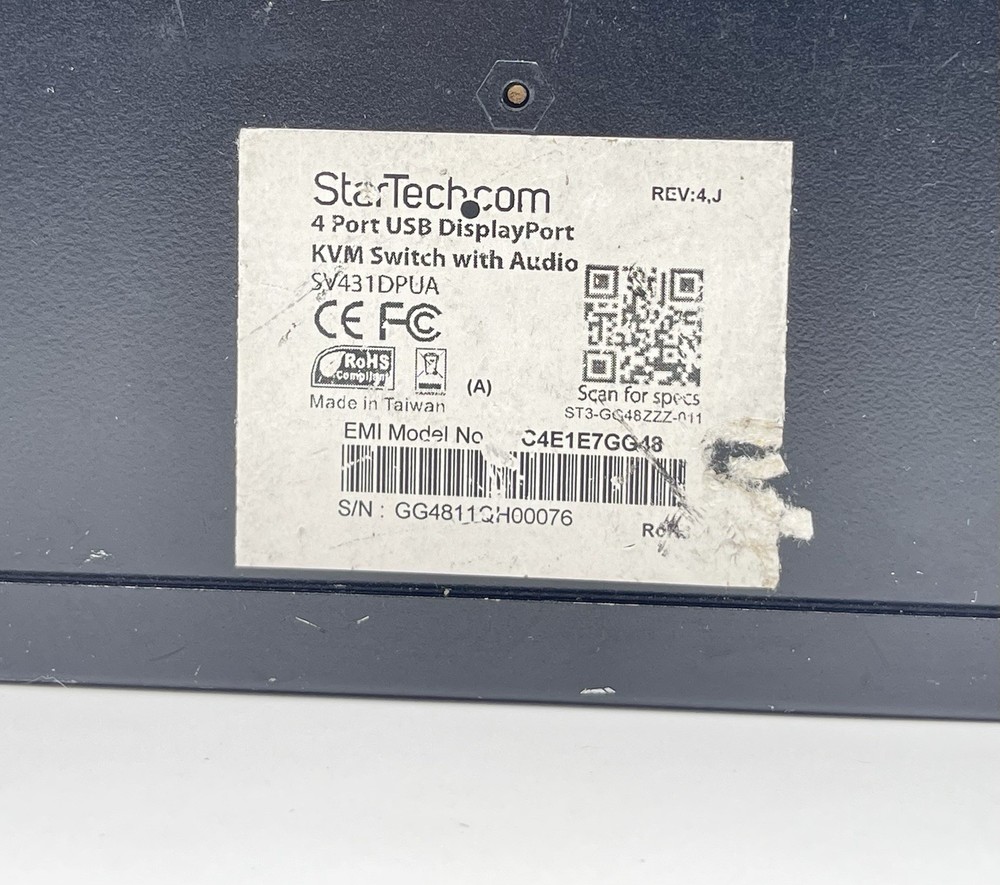Startech.com SV431DPUA 4 Port USB DP KVM Switch W/ AC Adapter