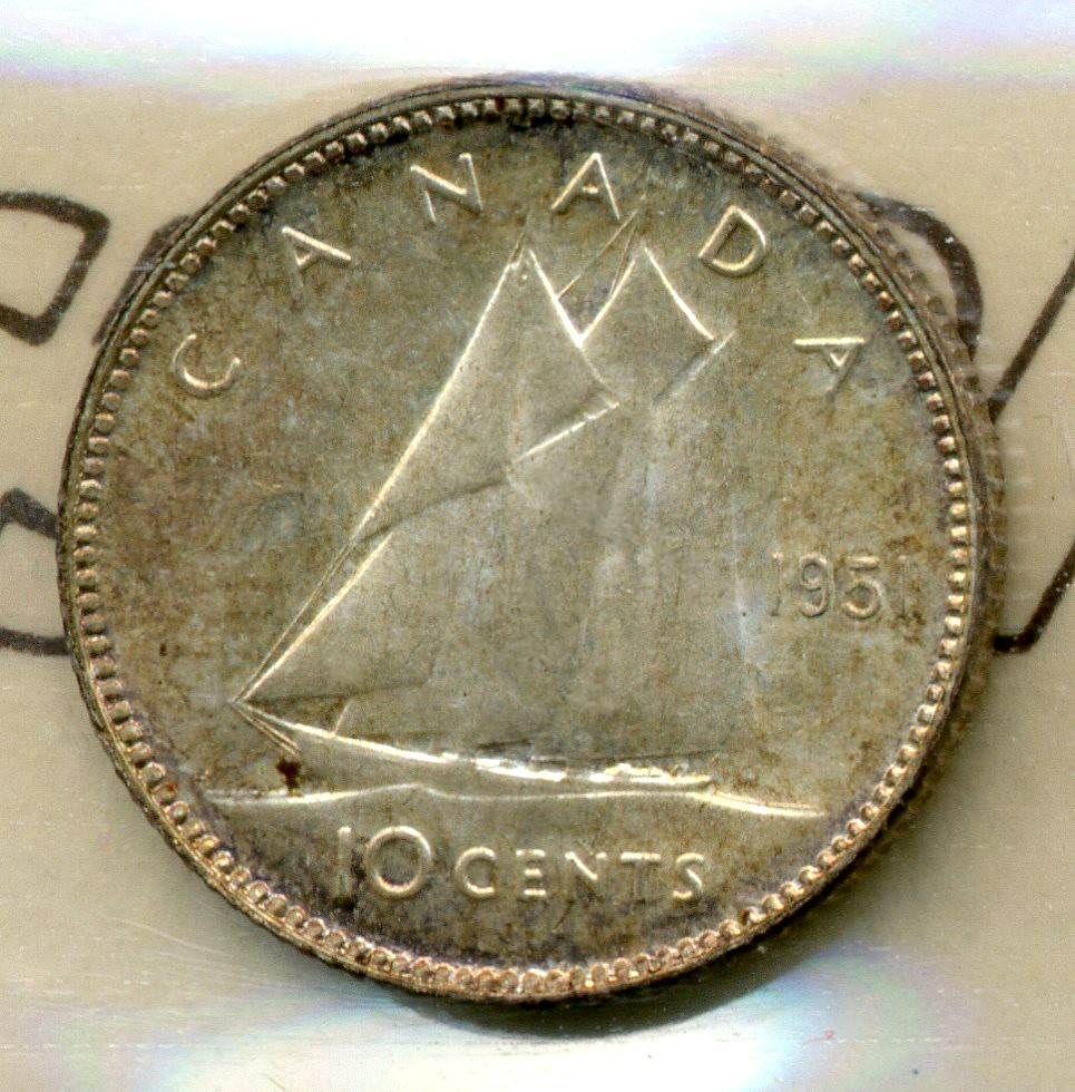 1951 Canada 10 Cents - GEM Uncirculated, ICCS MS65