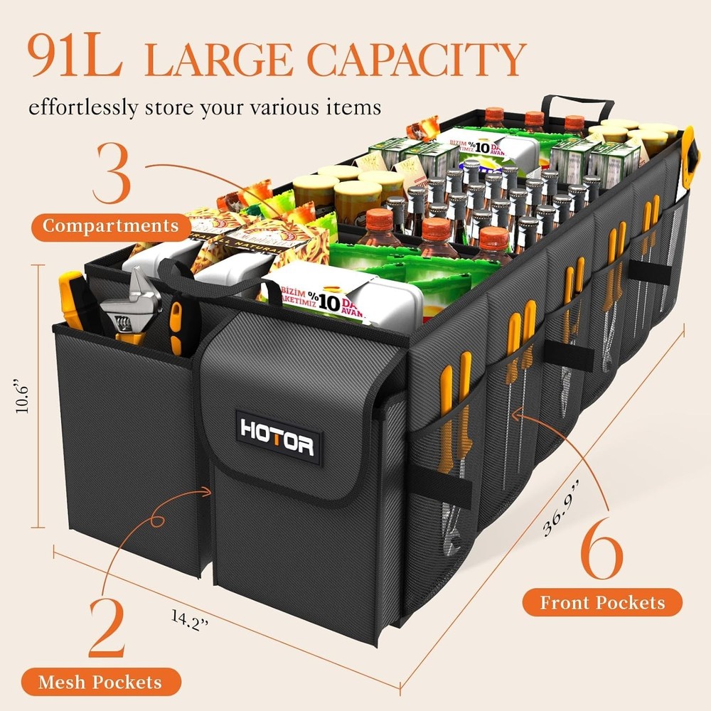 Elegant Foldable Trunk Organizer - 3 Compartment SUV & Sedan Storage Solution