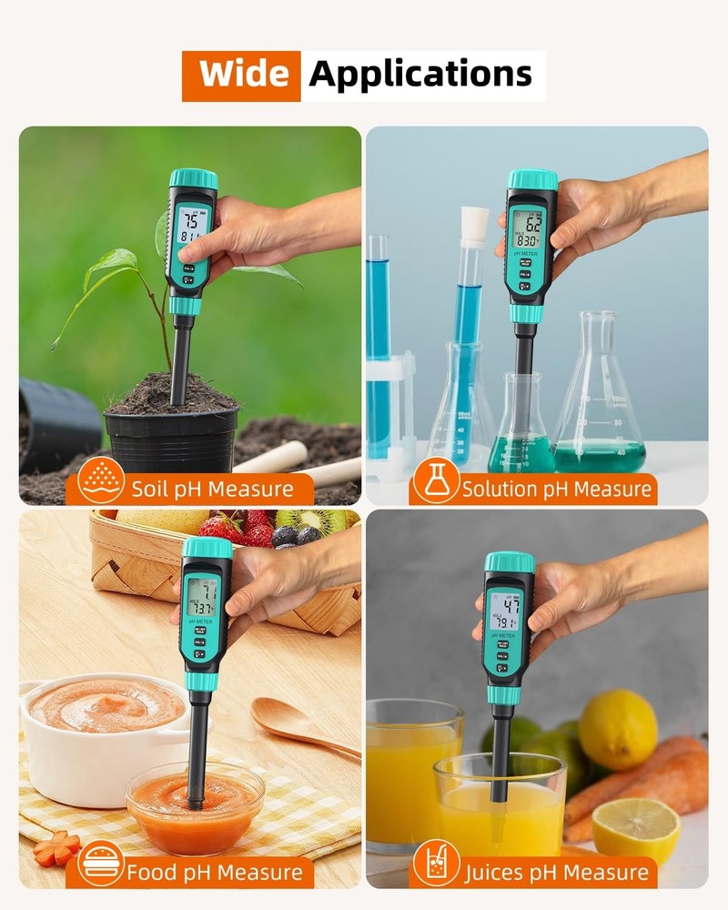 Professional Digital pH Meter & Soil Kit - Backlit LCD with Calibration