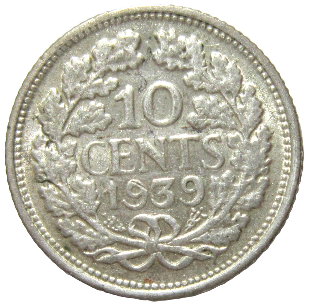 NETHERLANDS. SILVER 10 CENTS, 1939.
