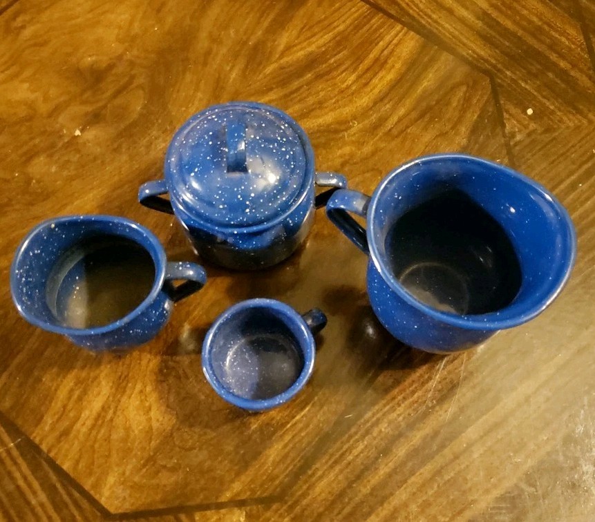 Blue Speckled Enamelware Cream & Sugar