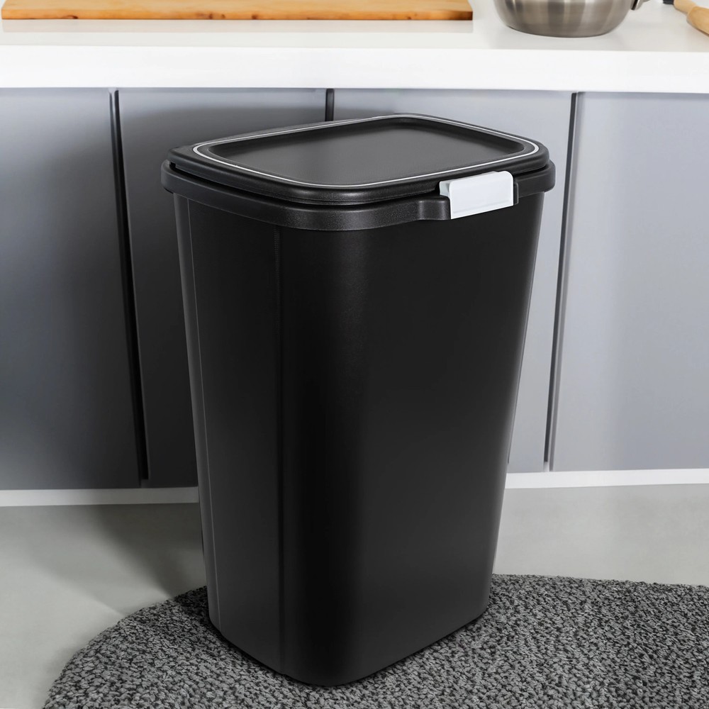 Hefty Kitchen Trash Can, 13 Gallon Plastic Odor Block Touch Top Garbage Bin