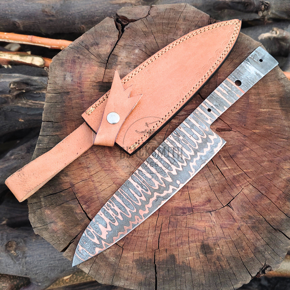 Handforged Copper Damascus Layerd Chef Blank Blade 13.50''