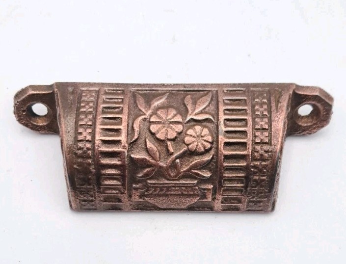 Antique Bin Pull of Flowers Drawer Pull Old Vintage Cast Iron Handle Hardware