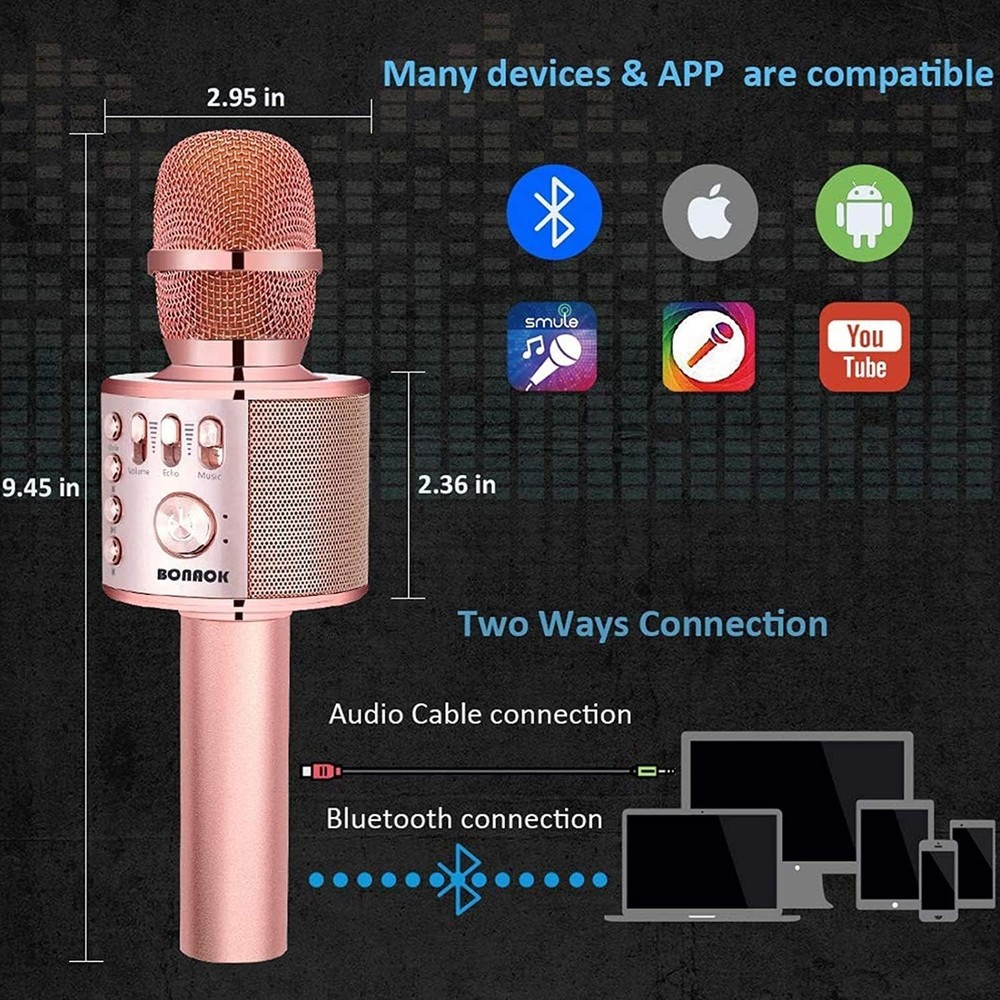 Champagne Wireless Bluetooth Karaoke Microphone with Echo Control - Perfect Gift