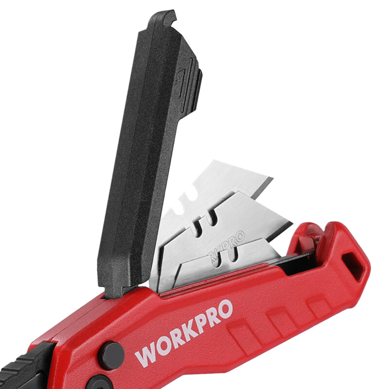 WORKPRO Folding Utility Knife Quick Change Box Cutter 13 Extra Blades Included