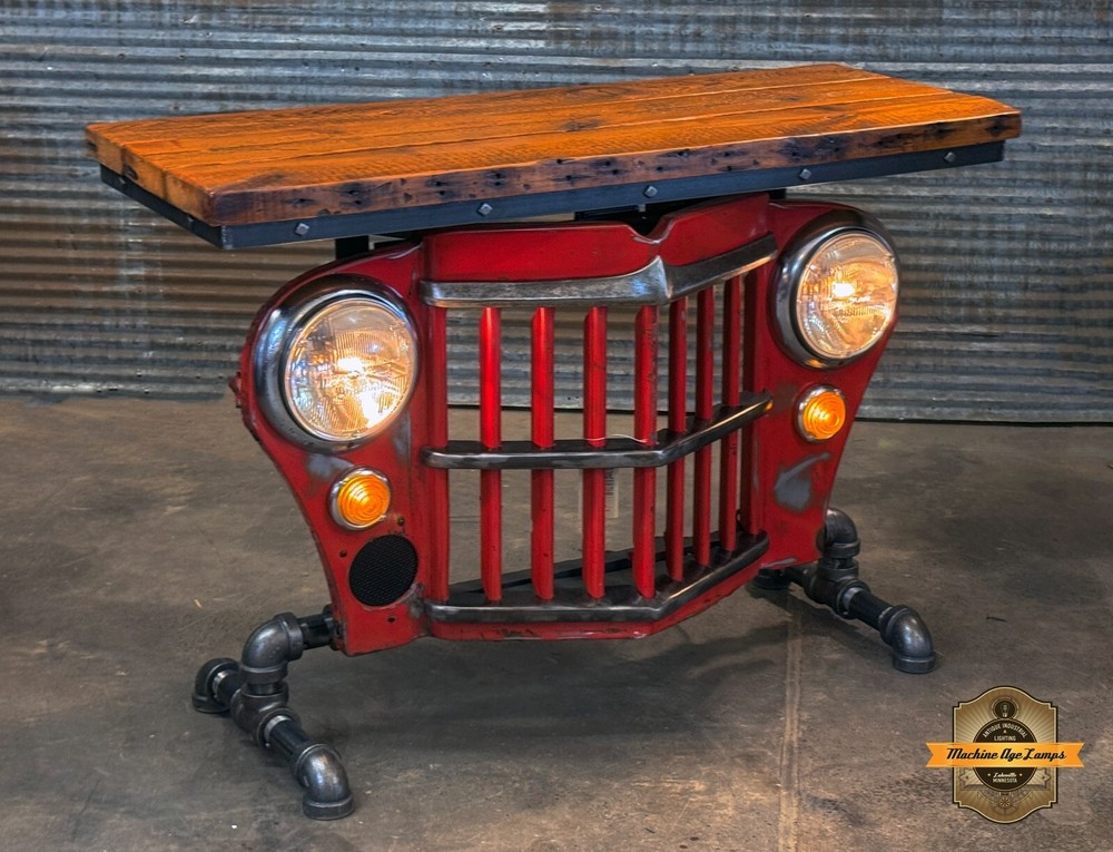 Steampunk Industrial Machine Age Lamp Console sofa Barnwood Jeep Willys table