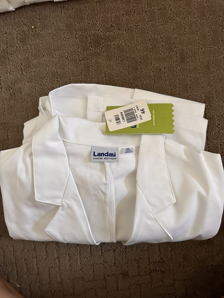 Landau Unisex Mid-Length White Lab Coat- Size 46