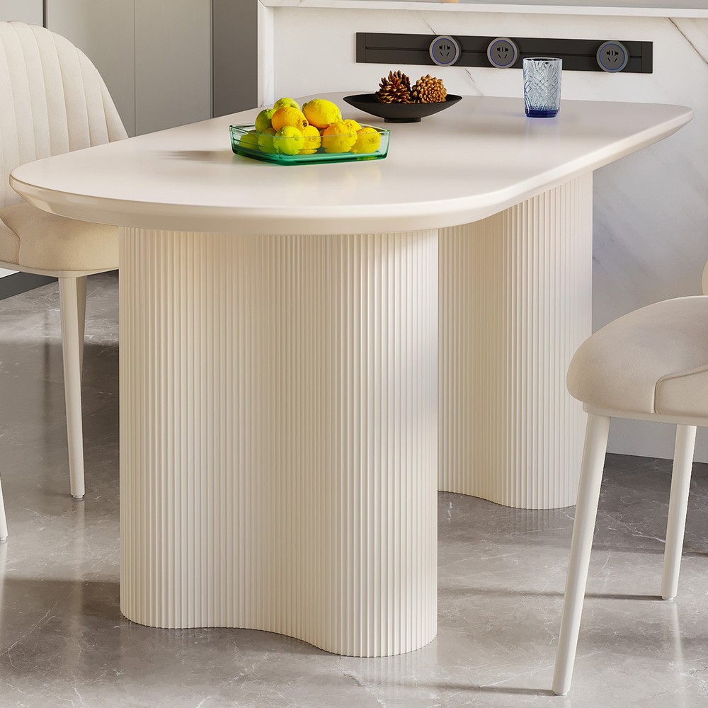 54" Cream White Dining Table for 4-6 Modern Kitchen Table Oval Dining Room Table