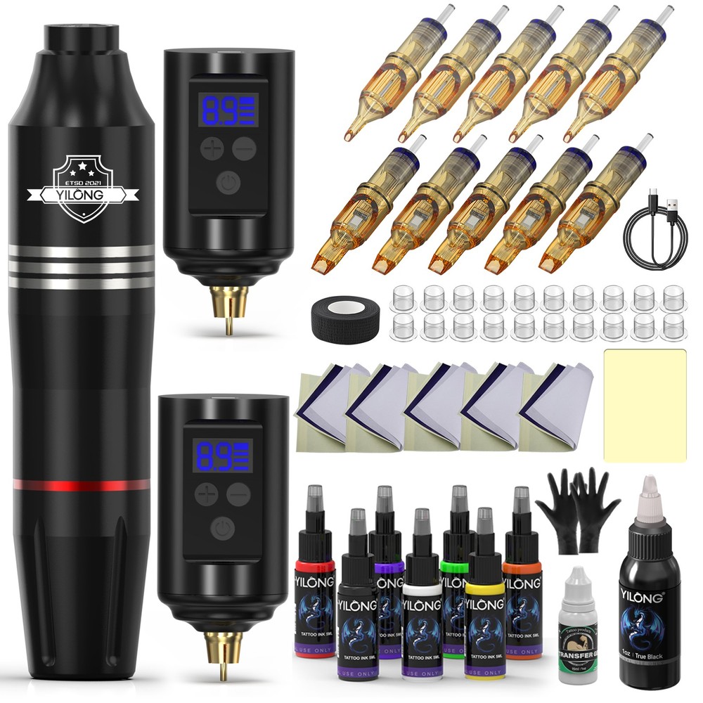 Tattoo Kit Complete for Beginners Wireless Pen Machine with 2 Pcs Power Needles