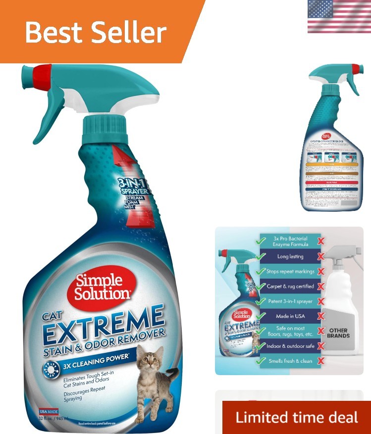 Extreme Cat Stain & Odor Eliminator Spray - Powerful 32oz Clean Solution