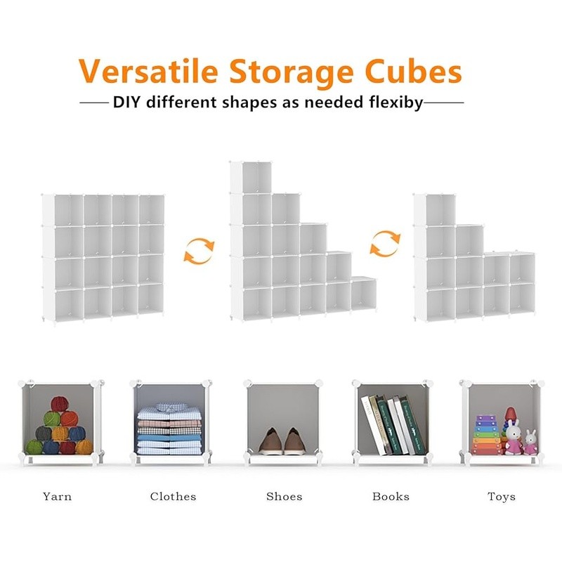 16 Cube Portable Storage Organizer Stackable Closet Shelves Multi-Purpose Unit