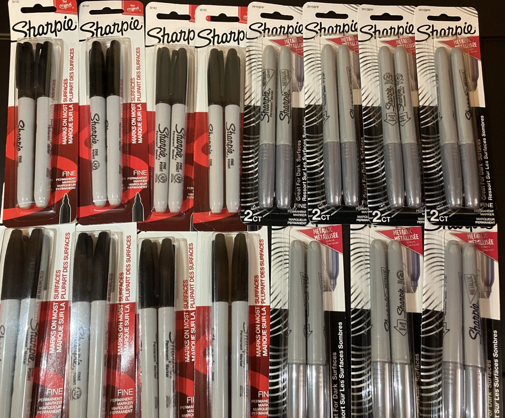 30 Sharpies 16 Black & 14 Metallic Silver Permanent Fine Tip Markers