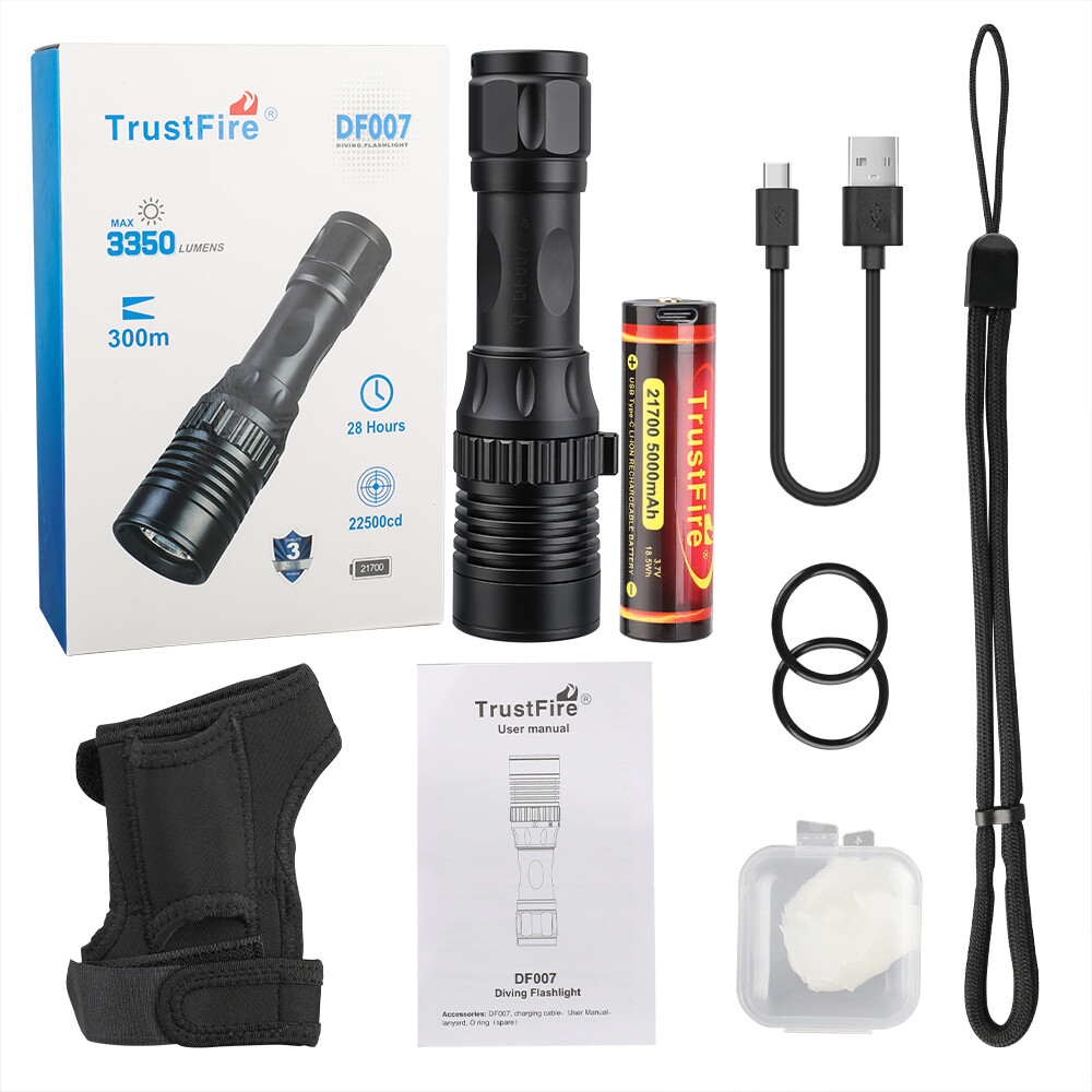 TrustFire DF007 3350LM Powerful led Diving Light - 100m Waterproof, 300m Range