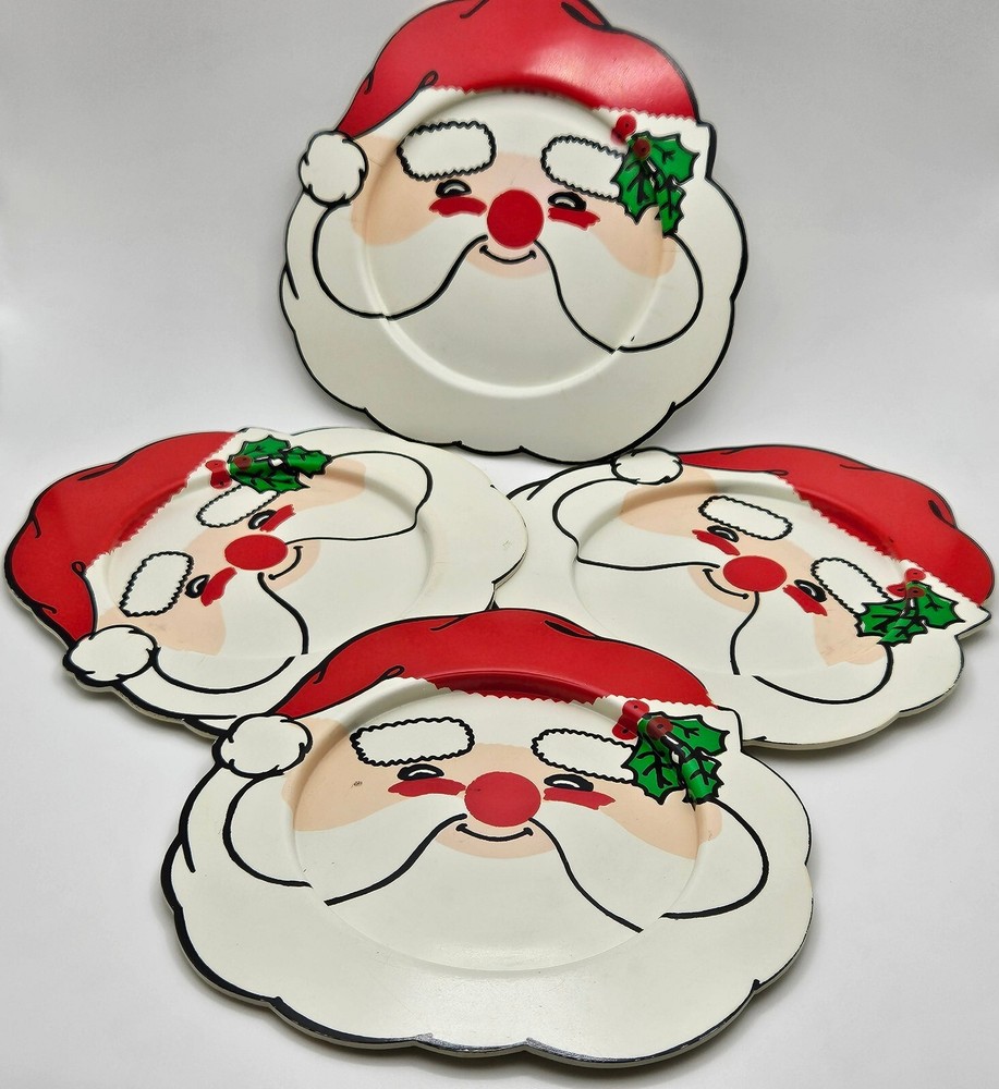 Vintage Santa Face Plastic Coasters, Set of 4