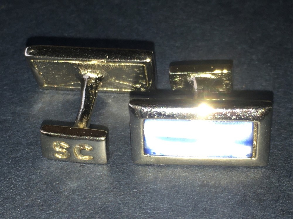 Blue Enamel Cufflinks Curved Post Design
