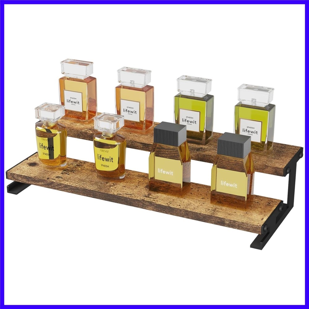 13.9 Inch Cologne Organizer for Men, 2 Tier Wooden Perfume Stand, Display Ris...