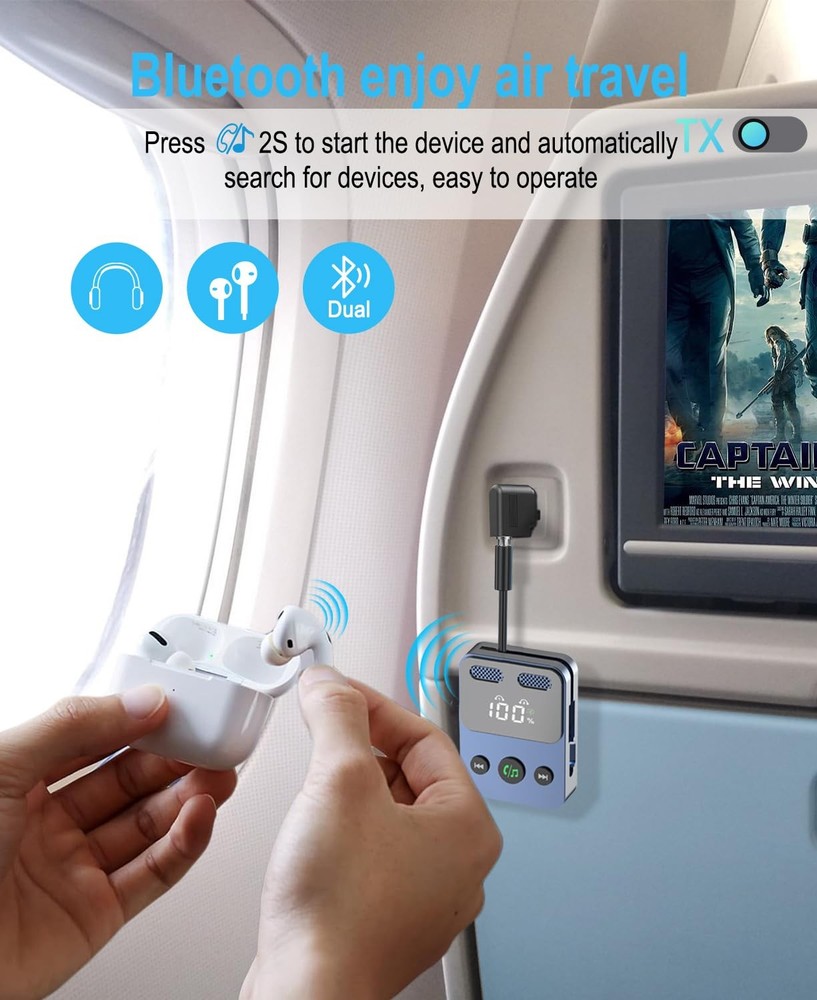 Bluetooth 5.3 Transmitter Receiver, 2-in-1 Adapter for Airplane, Bluetooth Tr...