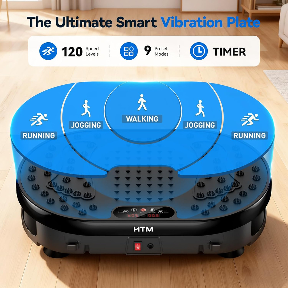 HTM Vibration Plate Exercise Machine with 120 Speed Levels, 9 Program Modes and