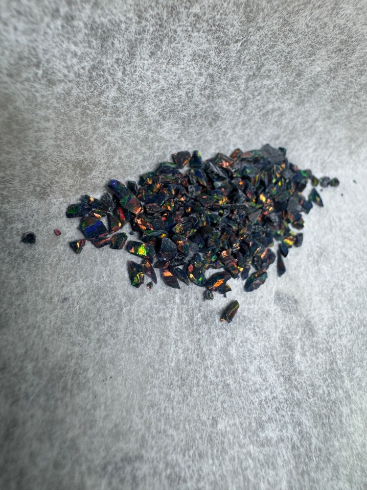 Crushed Black Lab Grown Opal for Inlaying 1-2mm.