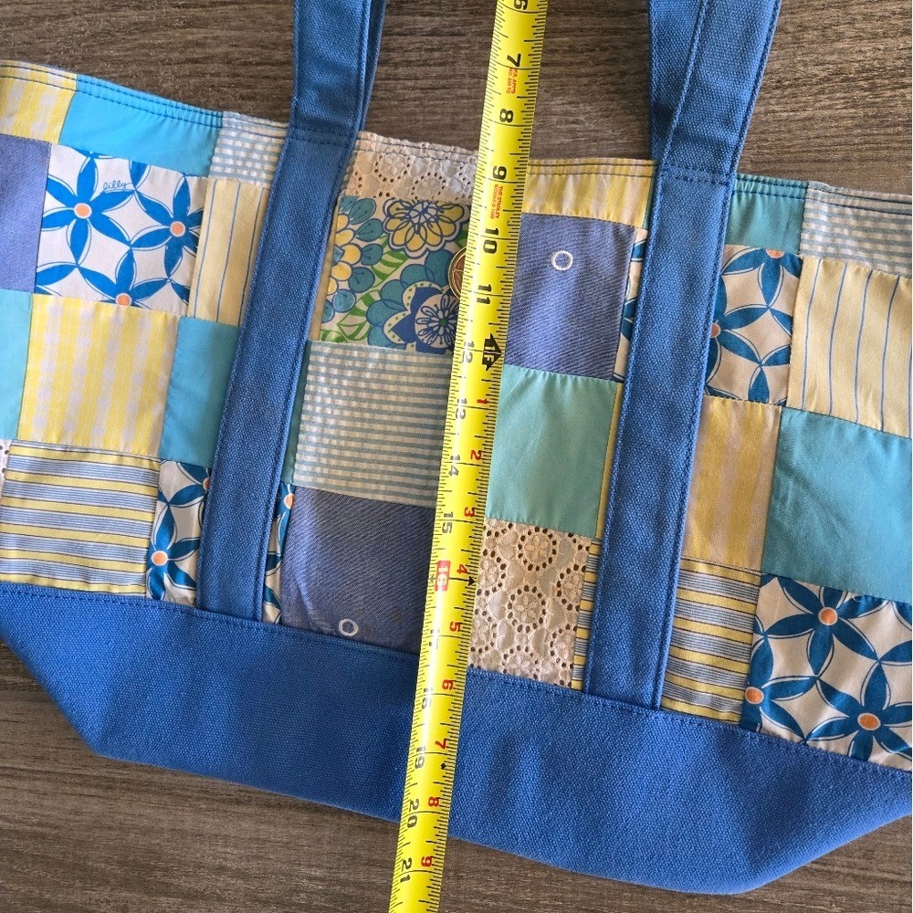Lilly Pulitzer Blue and Yellow Patchwork Tote Vintage
