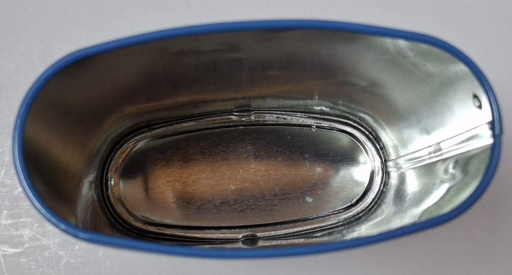 Burning Heart Tin Container & Lid Blue Hearts Roses Flames Oblong Empty