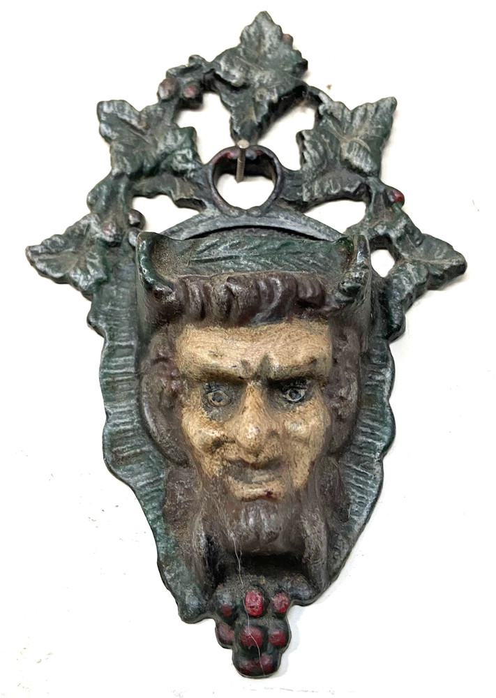 Antique Vintage Devil Demon Cast Iron Match Holder Painted - Signed By Artist ￼