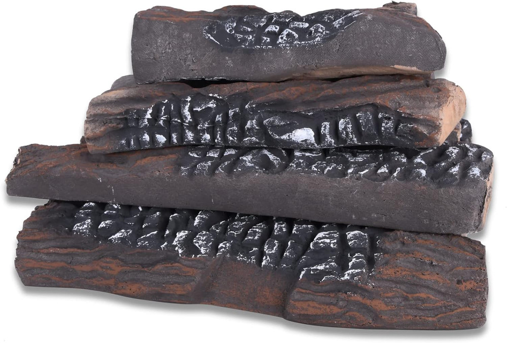 Large Gas Fireplace Logs, 10 Piece Ceramic Fire Logs for Fire Pit and Fireplace,