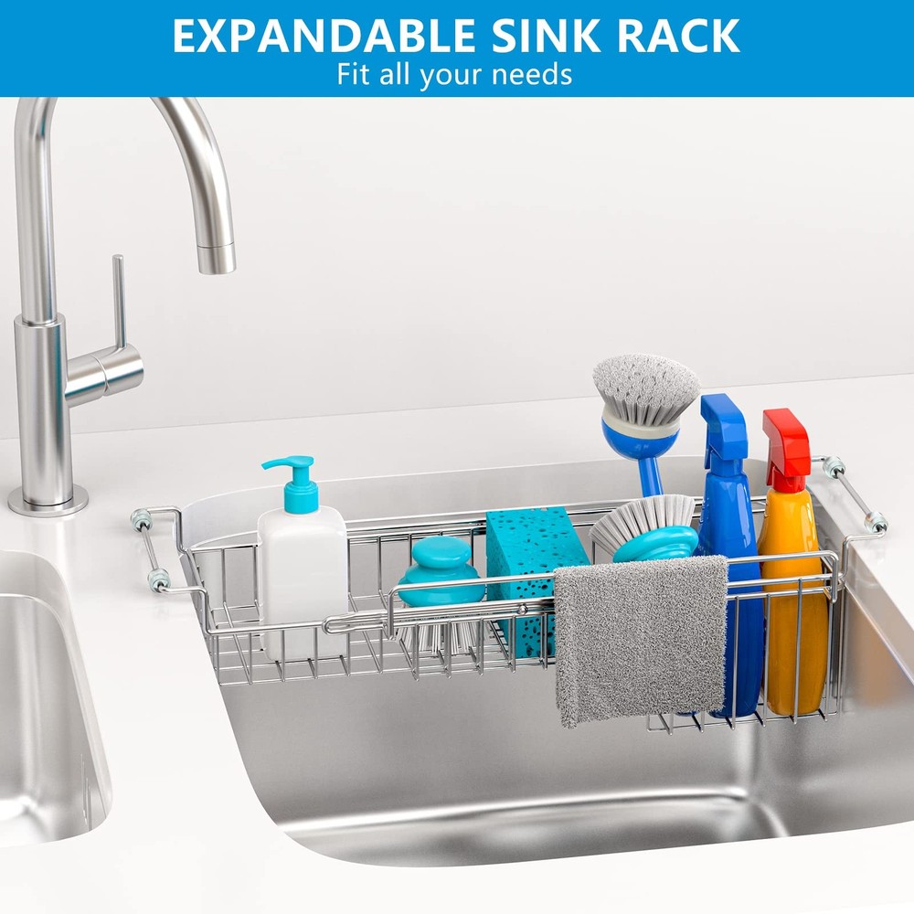 FavoThings Over The Kitchen Sink Caddy Sponge Holder Organizer Drying Rack Ex...