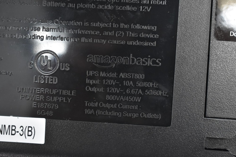 Amazon Basics 800VA 450W Uninterruptible Power Supply UPS ABST800 Battery Backup