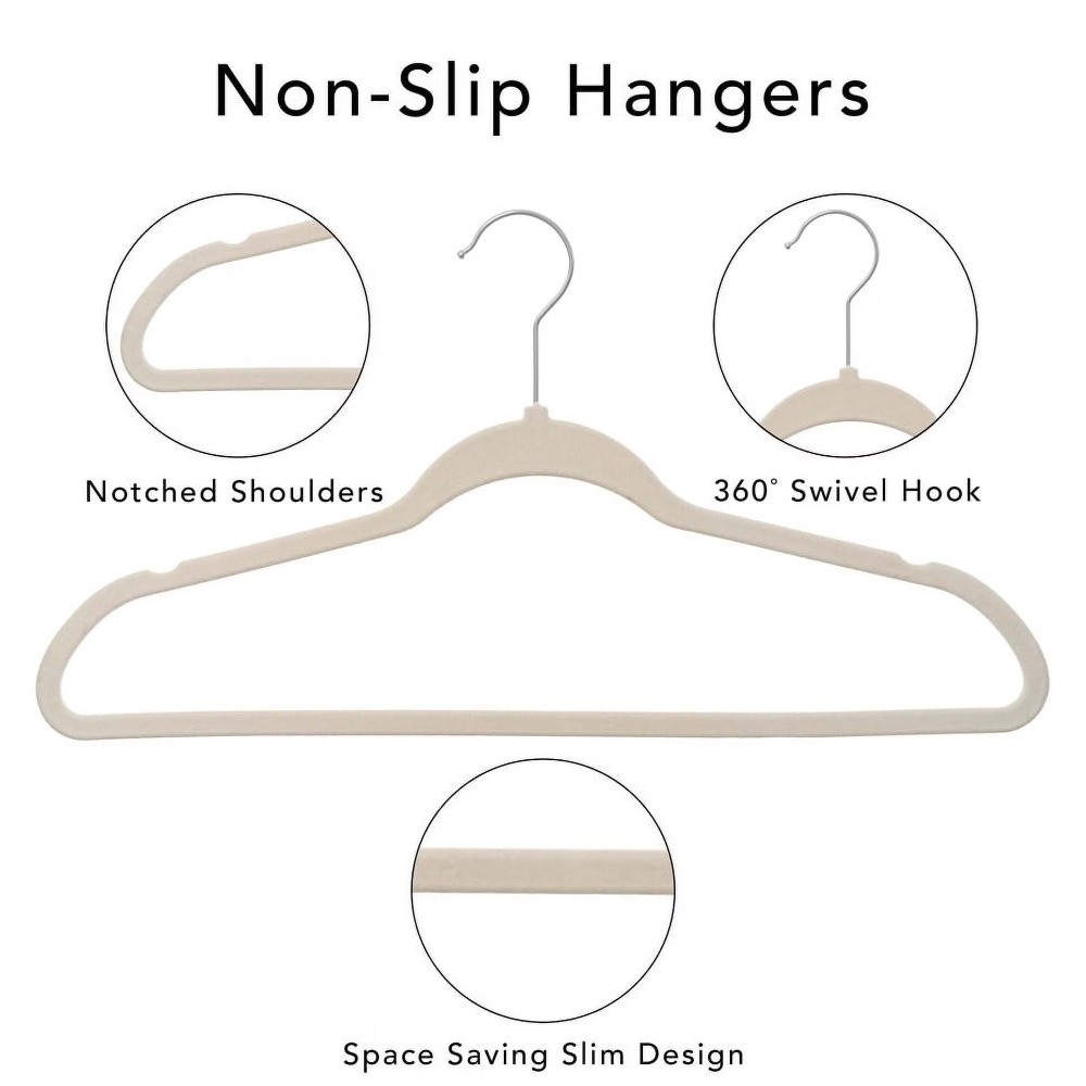 Non-Slip Velvet Clothes Hangers, 100 Pack, Beige, Space Saving