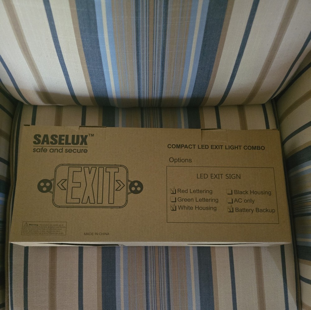 SASELUX Red Led Exit Sign Emergency Light Combo Adjustable Two Head, Double Side