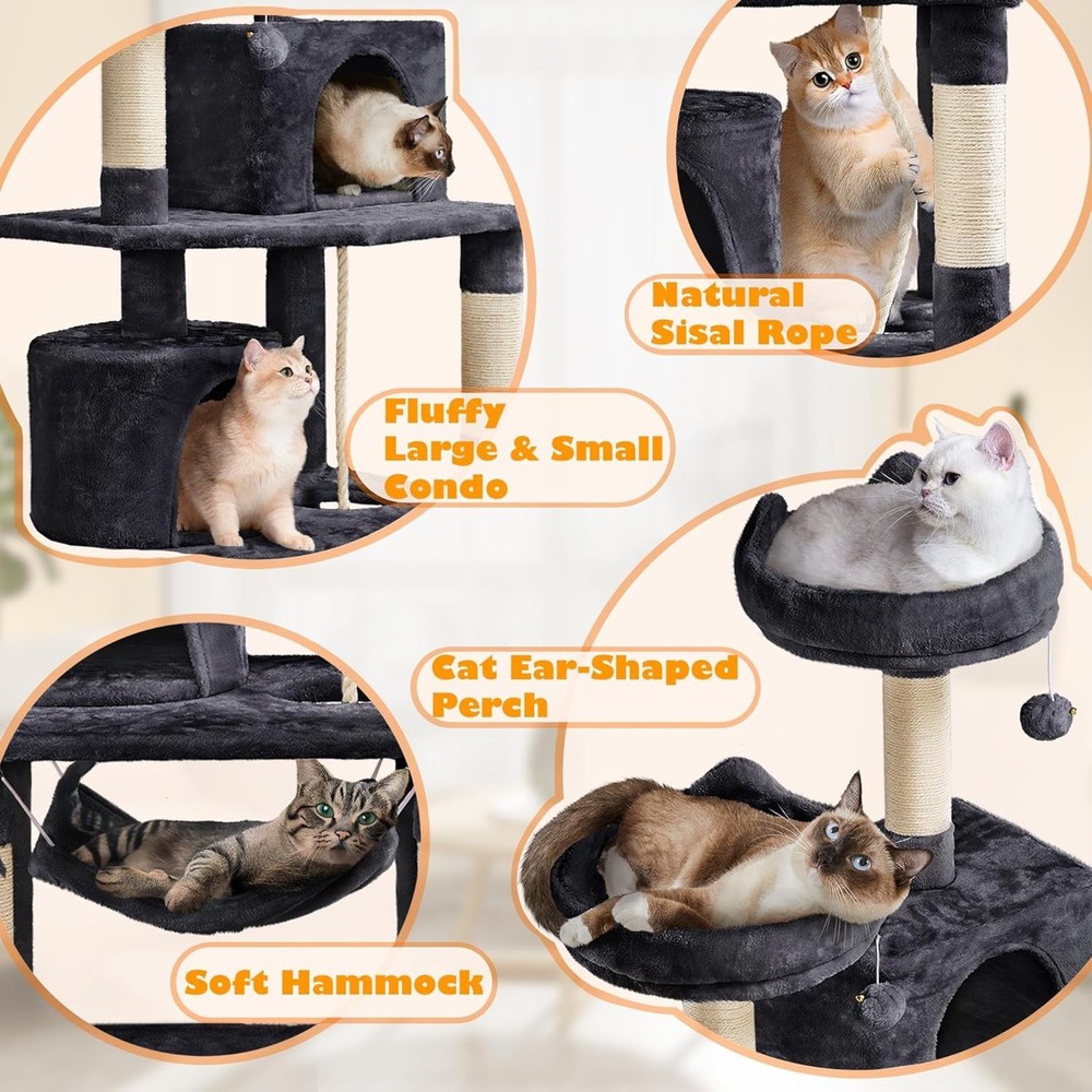 62.5inches Cat Tree Cat Tower Cat Condo W/ Platform & Hammock Scratching Posts