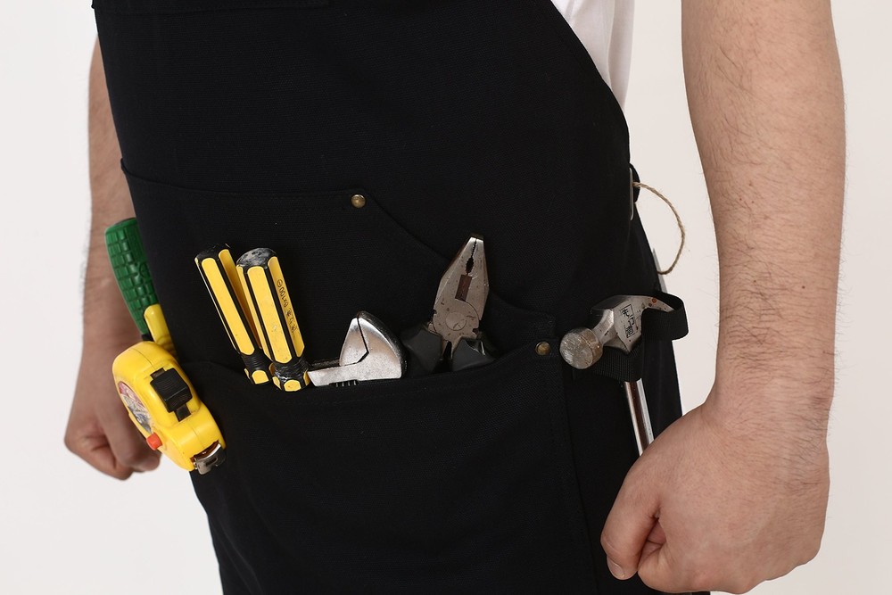 Heavy Duty Canvas Work Apron,Tool Pockets, Back Straps Adjustable（black&#